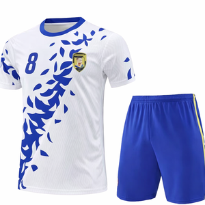 Conjunto de Camiseta de Fútbol Sublimada Personalizada, Blanca y Azul, con Nombre del Jugador, Manga Corta, Cuello en V, Secado Rápido, Unisex, para Adultos - Product Image 1