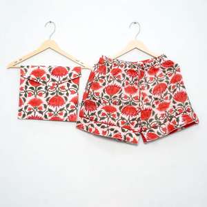 Conjunto de Pijama de Algodón para Mujer al por Mayor, Camiseta de Dormir Floral de Manga Corta, Ropa de Dormir Transpirable y Cómoda para Todas las Estaciones - Product Image 2