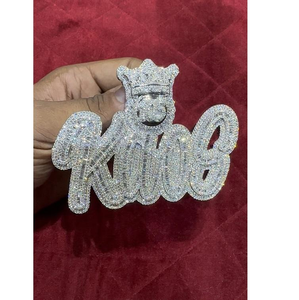 Custom Iced 925 Sterling Silver Moissanite <b>King</b> Charm Pendant <b>Crown</b> Letter Jewelry for Men Women - Product Image 3