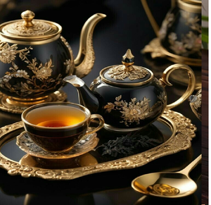 Service à thé doré de style royal avec détails en émail coloré. Parfait pour l'hébergement, disponible à des prix de gros. - Product Image 4