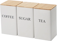 3-Piece Matte Black Tea Coffee Sugar Storage Canister Set with Wooden Lids Airtight Kitchen Storage Jars – Tea, Coffee & Sugar S