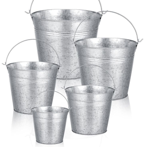 Juego de 6 Cubos Pequeños de Metal Galvanizado con Asas, Estilo Rústico, Cubos de Hierro Decorativos para Exteriores, Macetas para Plantas - Product Image 6
