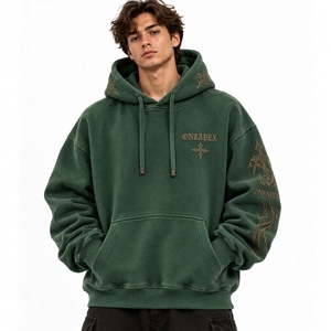 Sudadera con Capucha Oversize Verde para Hombre, Bordada, Estilo Urbano, Sudadera de Forro Polar Personalizada, Ropa OEM - Product Image 5