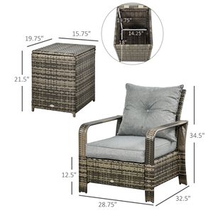 Set di mobili da giardino a 3 pezzi con sedie in vimini grigio, sedili imbottiti e tavolino portaoggetti - Product Image 3