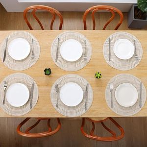 Set di 6 tovagliette circolari intrecciate color avorio da 15 pollici, lavabili, per cucina e sala da pranzo, tovagliette decorative a colori misti - Product Image 4