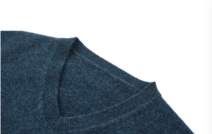 Pull en laine/acrylique gris pour homme, col en V, manches régulières, tricoté, uni, pour l'hiver, anti-boulochage et respirant - Product Image 4