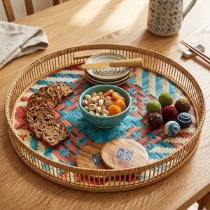 Handwoven Colorful Bamboo <b>Tray</b> – Decorative Round Bamboo Serving <b>Tray</b> <b>for</b> Wall <b>Decor</b> & Home Styling - Product Image 6