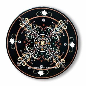 Dessus de table rond en marbre blanc de haute qualité avec incrustation de fleurs colorées avec une belle conception utilisée pour le dessus de table basse - Product Image 5