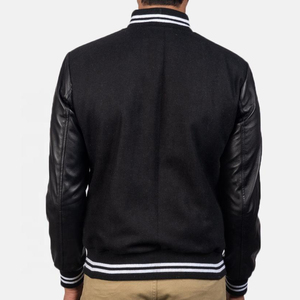 Vestes universitaires décontractées OEM style streetwear avec manches en cuir et tissu en laine, grandes tailles, soldes hiver - Product Image 6