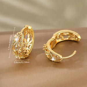 Pendientes de Aro con Diseño de Corte Dorado, Pendientes de Aro Redondos Geométricos Plateados para Mujer, Joyería para Vacaciones en la Playa, Regalos - Product Image 2
