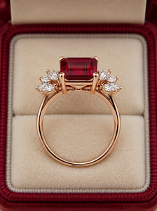 <b>Emerald</b> Cut Red Ruby Claw Setting <b>Ring</b> Marquise Side Diamonds for Women 10K 14K 18K Gold 925 935 <b>Silver</b> Wedding Party - Product Image 4