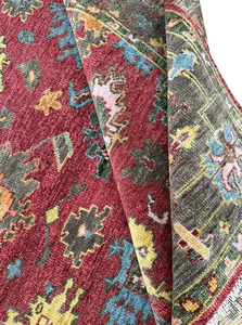 Alfombra Persa Abstracta Oushak de Lana/Seda Anudada a Mano de Primera Calidad |   Alfombra Oriental Turca Clásica de Color Rojo, Hecha a Mano, Antideslizante y Apta para Mascotas - Product Image 5