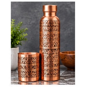 Minimalist Garden Art <b>Copper</b> <b>Water</b> <b>Bottle</b> With Floral Design Portable Drinkware Home Use - Product Image 2