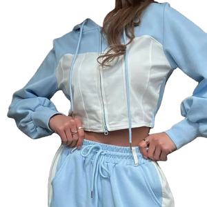 Conjunto de Sudaderas Cortas con Cremallera Personalizadas para Mujer, de Algodón de Alta Calidad, Dos Piezas, Ropa de Mujer, Sudadera con Bloques de Color, Conjuntos Deportivos 2026 - Product Image 4