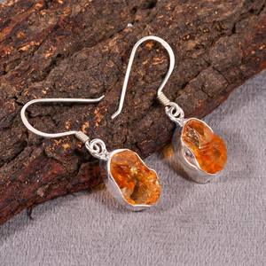 Handmade Raw <b>Citrine</b> <b>Earrings</b> Sterling Silver Natural Crystal Dangle November Birthstone - Product Image 4