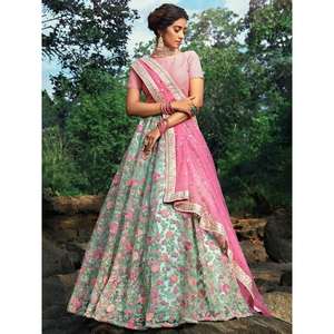Maravilloso hilo floral verde bordado Net Wedding Wear Lehenga Choli - Product Image 6