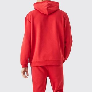 Conjunto de Sudadera con Capucha Roja y Pantalones Deportivos para Hombre, Informal, de Felpa, Tejido, Invernal, Ecológico, 100% Algodón, 300g, Cintura con Cordón - Product Image 3