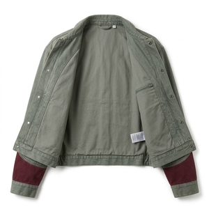 Chaqueta de hombre estilo motero occidental de mezclilla lavada vintage con bloques de color, bordado personalizado en la espalda, estilo urbano, abrigo informal. - Product Image 5