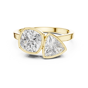 Trillion Cut <b>Cushion</b> Diamond Engagement <b>Ring</b> 18K Yellow Gold Bezel Setting 14K White Gold Fine Jewelry Women Two Stone <b>Ring</b> - Product Image 2