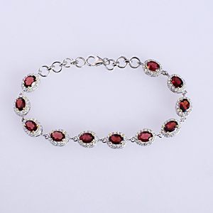 Novedad 2026: Brazalete de Plata de Ley 925 con Granate y Circonita Cúbica, Joyería Fina de Diseño Exquisito para Mujer - Product Image 5