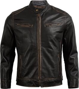 Chaqueta de Motociclista de Cuero Casual Estilo Café Racer para Hombre Ruya, de Piel de Cordero Auténtica, Impermeable, con Forro de Satén - Product Image 1