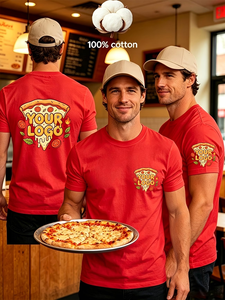 Customizable Breathable Jersey Fabric Premium Quality Men's T-Shirt 100% Cotton Short Sleeve Digital Printing Pizza Shop Staff - Product Image 6