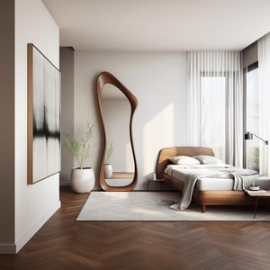 Miroir sur pied en bois irrégulier de designer, miroir sculptural moderne, idéal pour la décoration intérieure et les espaces de vie, provenant d'Inde - Product Image 2