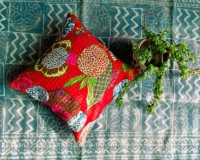 Housse de coussin vintage Kantha en coton, faite à la main, écologique, réversible, lavable, personnalisable, style bohème, décorative, pour hôtel, sur mesure