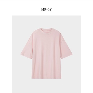 MR·GY Camiseta de manga corta extragrande para mujer, cuello redondo, color rosa liso, corte holgado, informal, primavera verano, camiseta básica de jersey 100% algodón - Product Image 1