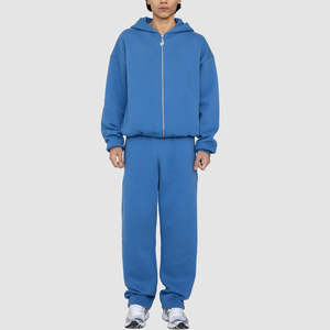 Ensemble de survêtement pour homme en molleton français avec fermeture éclair et pantalon baggy, style streetwear, 100% coton - Product Image 4