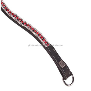 Banda de cejas de caballo negro y marrón de cuero suave y flexible de la mejor calidad con cadena de cristal Multicolor decorativa de 3 filas - Product Image 1