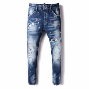 Jeans bleus délavés personnalisés pour hommes, pantalons en denim délavé pour le streetwear, les tenues décontractées, la mode quotidienne et les vêtements OEM - Product Image 1