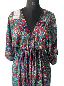 Boho Printed Midi <b>Dress</b> With Tie Neck And Three Quarter Sleeves <b>Loose</b> Fit <b>Summer</b> Casual Woven <b>Dress</b> Paisley Pattern - Product Image 2
