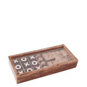 Jeu de société Tic Tac Toe en bois avec motif XO XO, jeu d'intérieur avec dés et dominos, jeu pour enfants, meilleur prix - Product Image 1