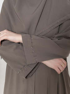 Women's Brown <b>Abaya</b> Floor Length Loose Fit Long Sleeve Embroidered Floral Modest Daily Wear Middle East Style Cotton <b>Dress</b> - Product Image 4