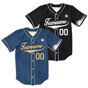 Camiseta de Béisbol Personalizada con Rayas Azules, Uniforme de Equipo con Botones para Hombre, con Logotipo Bordado, Venta al Por Mayor - Product Image 1