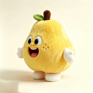 Pera de peluche suave y gorda de color amarillo personalizada con cara sonriente y hoja, linda pera de dibujos animados de peluche con brazos y piernas blancos - Product Image 4