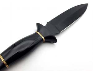 Custom Handcrafted Matte Black Steel Spear-Point <b>Craft</b> <b>Tool</b> with Ebony Wood & Brass Filework Handle - Product Image 5