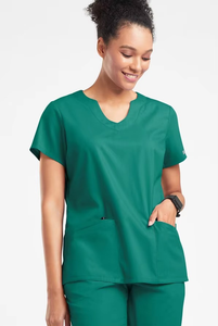 Hauts de travail pour femmes à manches courtes et col en V, vert, en coton et polyester tissé, uniformes d'hôpital, pantalon de travail pour femmes à manches courtes et col en V - Product Image 1
