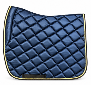 Almohadilla de satén azul marino de lujo premium para silla de montar con ribetes y adornos dorados, acolchado de diamante, transpirable para equinos. - Product Image 2