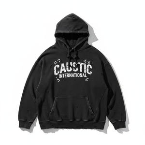 เสื้อฮู้ดซิปฟลีซหนานุ่มแบบดิสเทรส ล้างสีแบบแอซิดวอช ทรงโอเวอร์ไซส์สำหรับผู้ชาย พิมพ์ลาย DTG สกรีนลายวินเทจ สตรีทแวร์ เสื้อซิป - Product Image 1