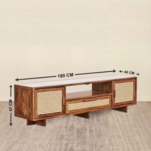 Mueble de TV Moderno de Madera Maciza con Puertas de Ratán Natural y Amplio Espacio de Almacenamiento para el Interior de la Sala de Estar - Product Image 2