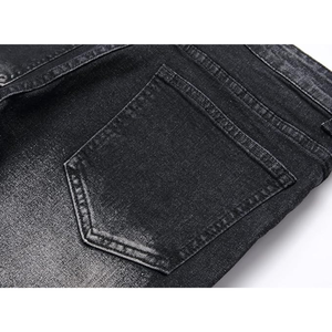 Pantalones Vaqueros de Mezclilla para Hombre, Corte Recto, Desgastados, Negros, Estilo Casual, Ajustados, Estilo Motociclista, de Algodón para Otoño - Product Image 5