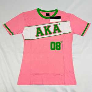 T-shirt rose AKA pour femme, broderie lettres grecques, col rond athlétique, qualité supérieure - Product Image 1