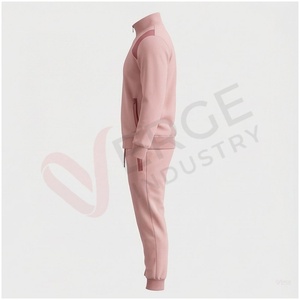 Ensemble de survêtement unisexe rose à manches longues, col montant, fermeture éclair sur le devant, couleur unie, respirant, coupe décontractée, pour l'automne - Product Image 3