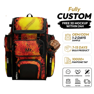 Bolsa de Béisbol Personalizada Mr. Euro MEMC-BG-0014, Roja, Amarilla y Negra, con Múltiples Bolsillos y Compartimentos con Cremallera, de Poliéster, para Béisbol y Sóftbol - Product Image 1