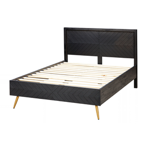 Premium Look Wooden Bed Frame With Chevron Wood <b>Panel</b> Design, Statement <b>Headboard</b> And Footboard <b>For</b> Modern Bedroom Furniture - Product Image 3