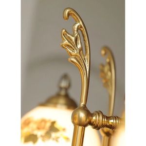 <b>Mid</b> <b>Century</b> Vintage Bronze <b>Chandelier</b> with Three Floral Glass Shades Arch Shape Lighting Fixture Decorations - Product Image 3