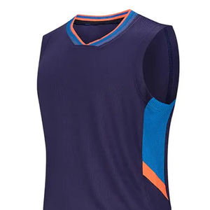 Ensemble de maillots de basket-ball pour hommes, sans manches, col en V, color-block, maille respirante, vêtements de sport pour adultes, toutes saisons - Product Image 2