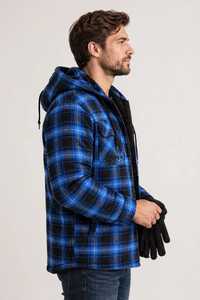 Chemise décontractée à capuche en flanelle à carreaux bleus pour homme, 100 % coton écologique, avec poches poitrine, idéale pour l'hiver - Product Image 3
